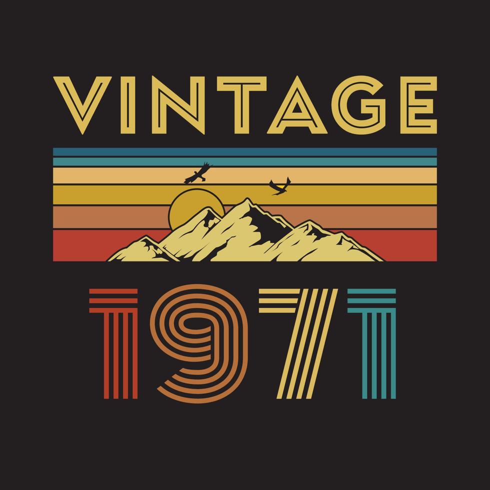 1971 vintage retro t shirt design, vector, black background vector