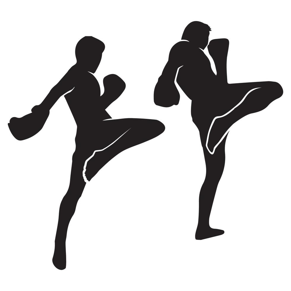 Kick boxing mixed martial art silhouette vector
