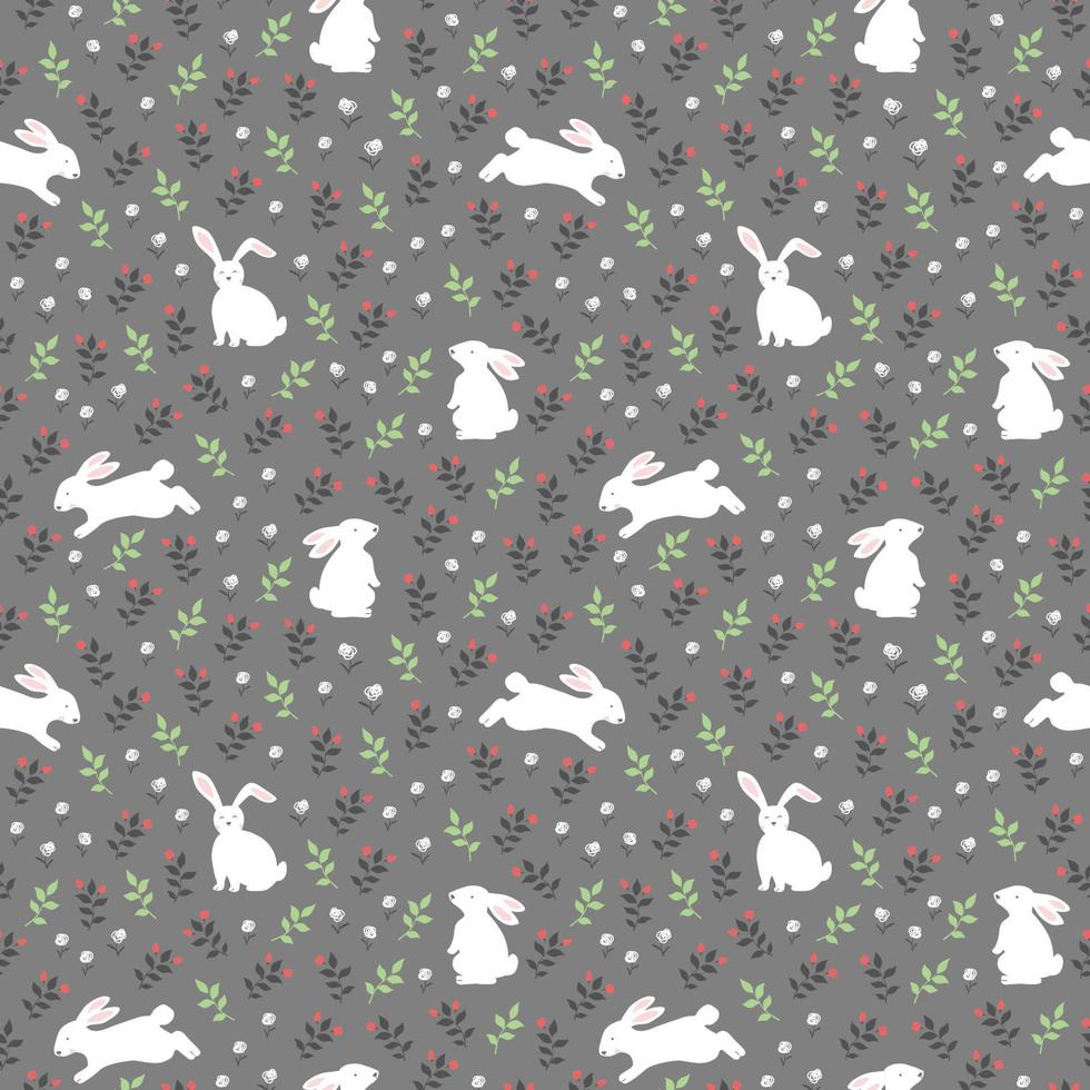Easter seamless pattern with white rabbits on gray background,design for wallpaper,fashion,fabric,textile,kid product and all print vector