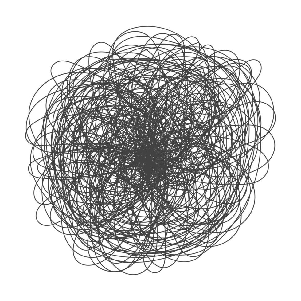 Tangled chaos abstract hand drawn messy scribble ball vector illustration.