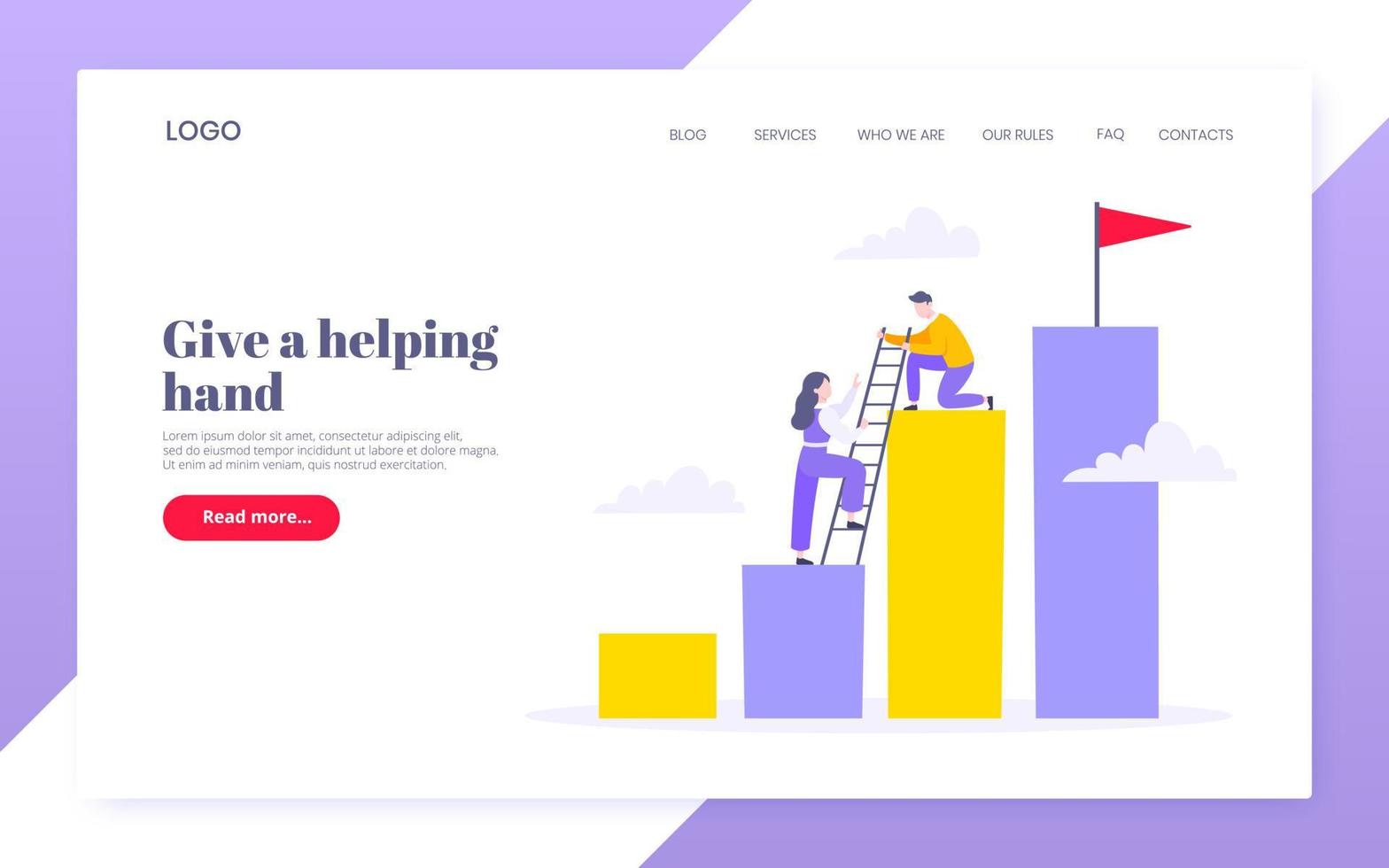 Career climbing and supporting with giving a helping hand business concept flat style design vector illustration.