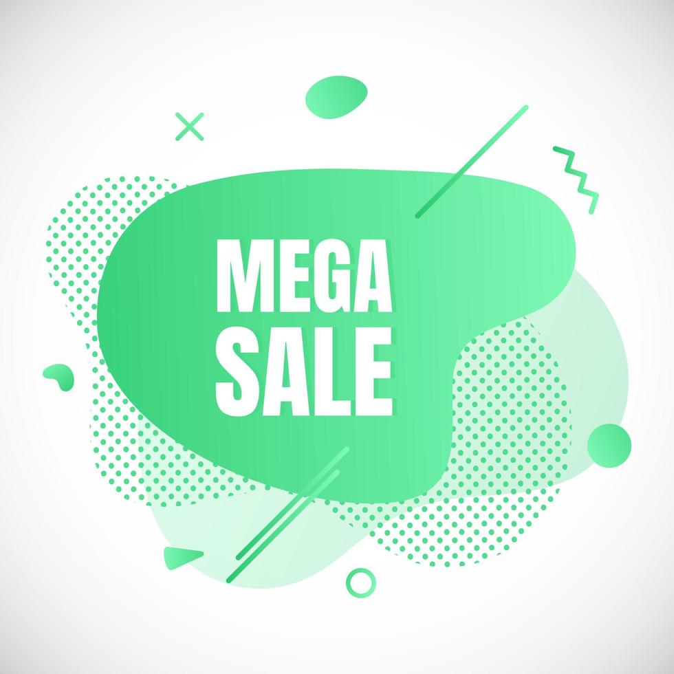 Modern liquid abstract special offer price sign MEGA SALE text gradient flat style design fluid vector colorful vector illustration banner simple shape advertising big sale or clearance symbol.