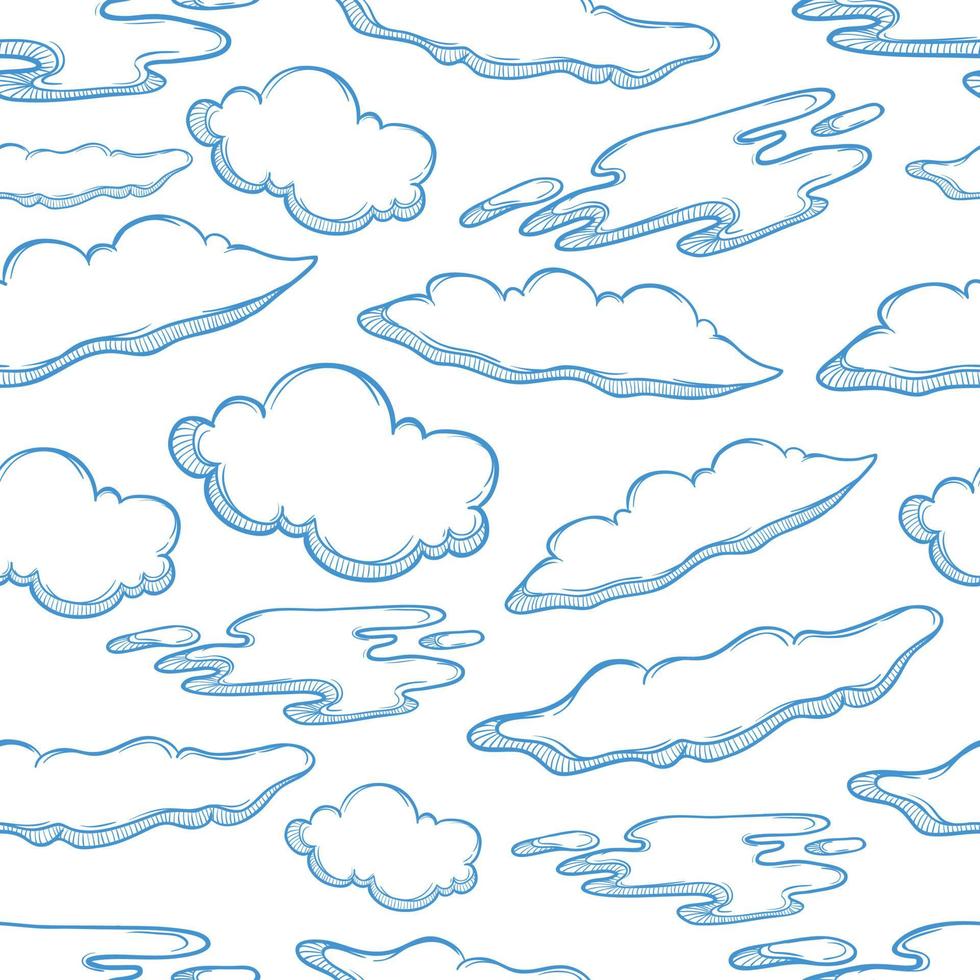 seamless pattern of doodle clouds on white background vector