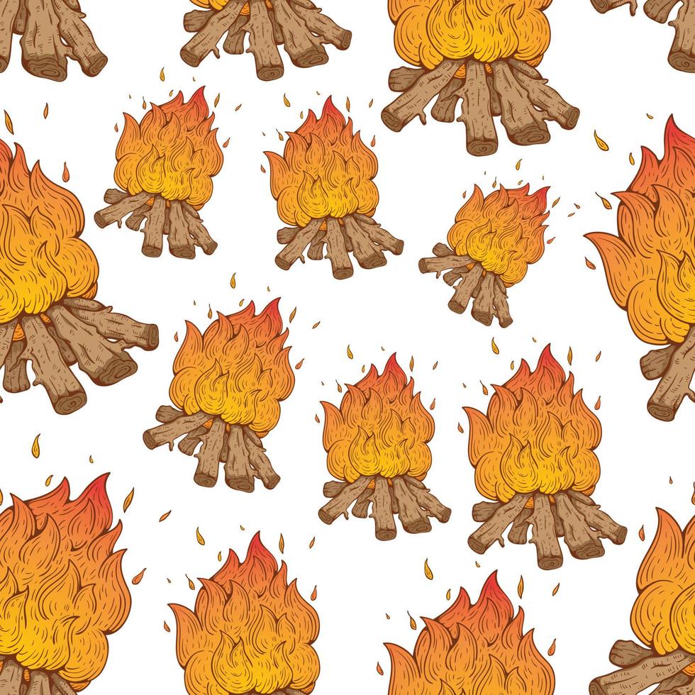 seamless pattern campfire with colored hand drawn style vector