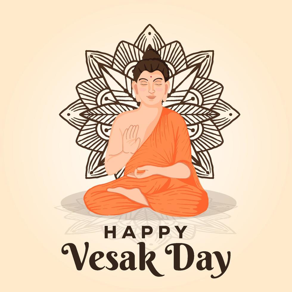 feliz día vesak diseño de ilustración con buda meditando vector