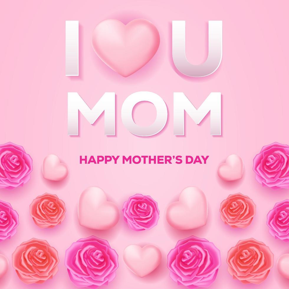 mother's day greeting card illustration with floral and love ornament vector