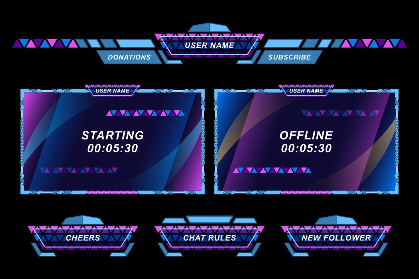 Set futuristic stream overlay geometric frames template vector