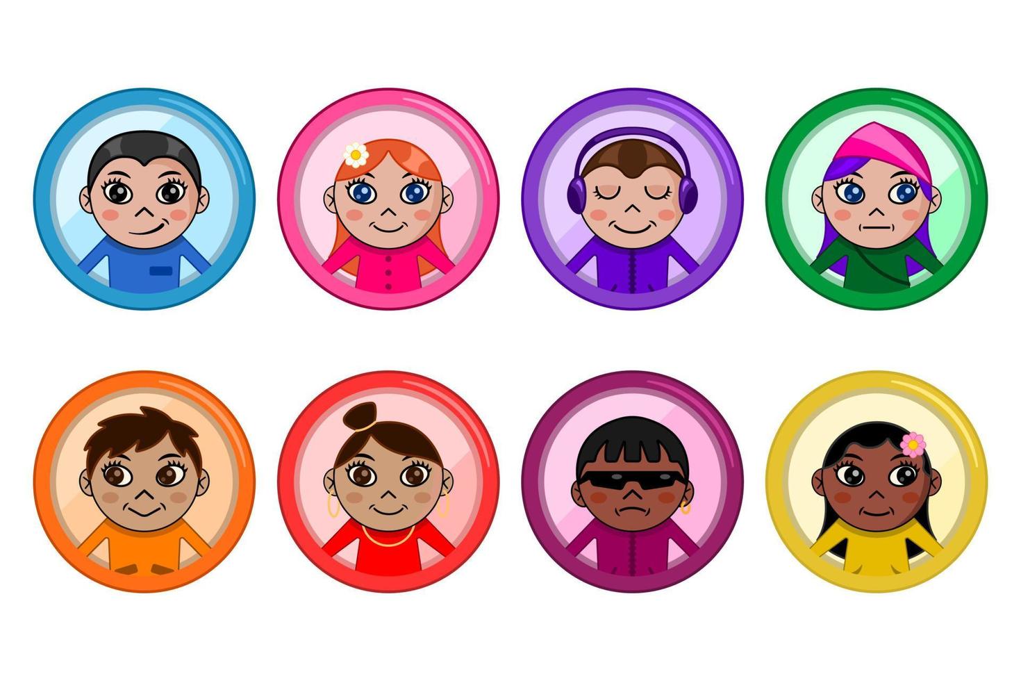 set avatars young people portraits social media circle frame flat cartoon vector