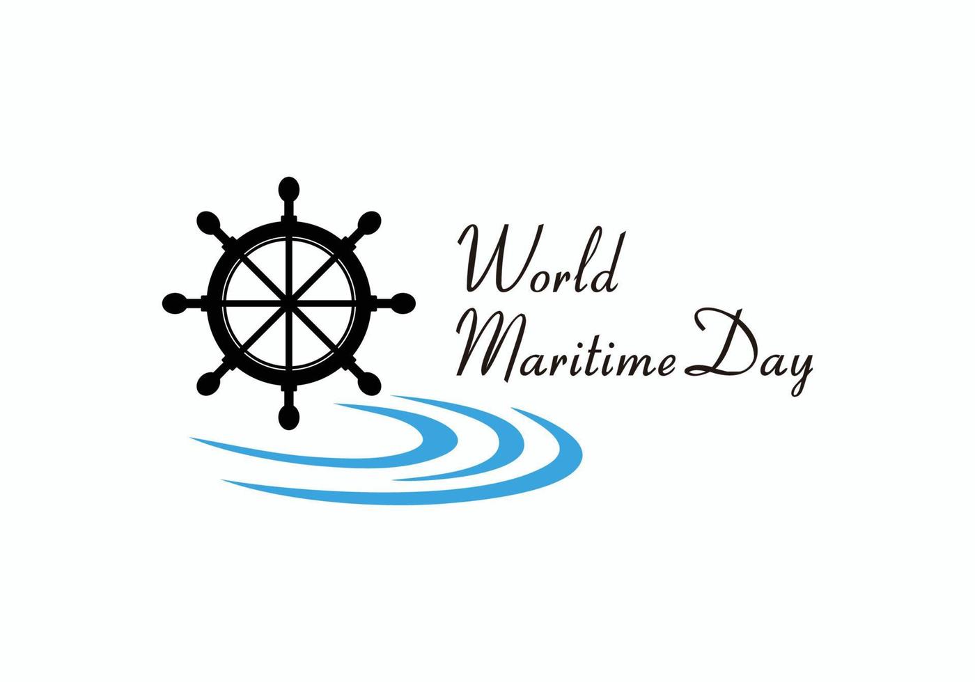 symbol world maritime day with wave and ship steering wheel logo design inspiration. vector