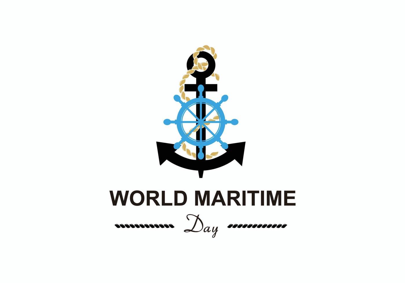 symbol world maritime day with anchor and ship steering wheel logo design inspiration. vector