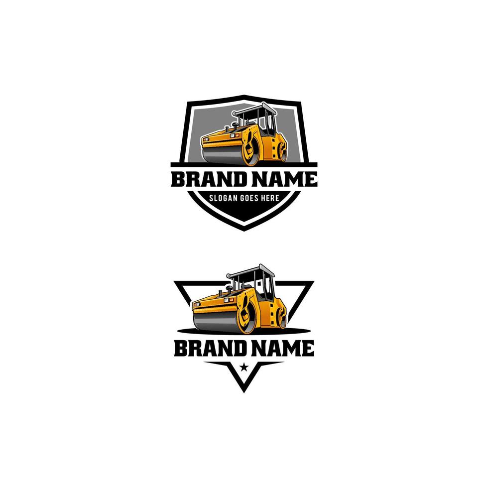 Road roller and asphalt paver, heavy equipment isolated logo vector