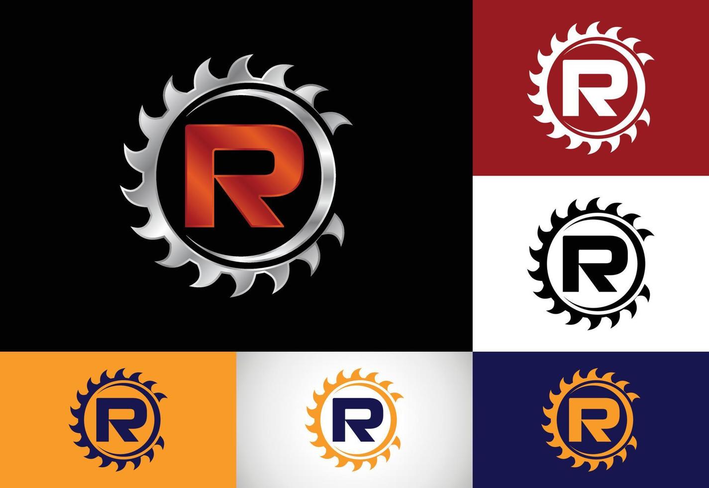 Initial R monogram alphabet with the saw blade. Carpentry, woodworking logo design. Font emblem. Modern vector logo for sawmill business and company identity