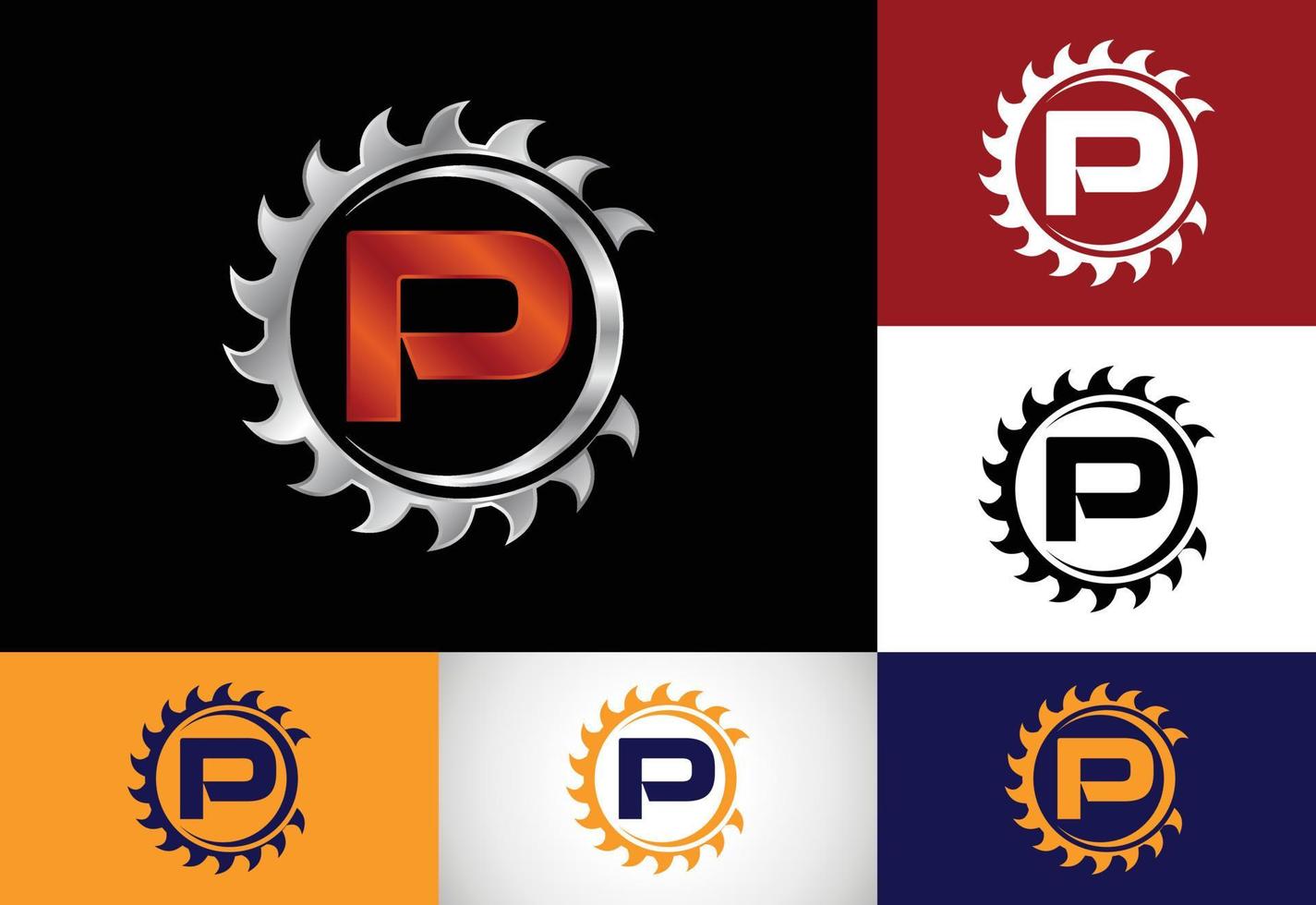 Initial P monogram alphabet with the saw blade. Carpentry, woodworking logo design. Font emblem. Modern vector logo for sawmill business and company identity