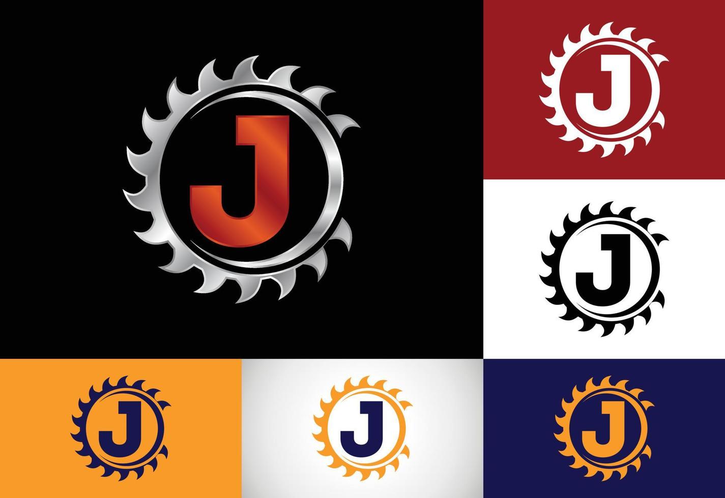 Initial J monogram alphabet with the saw blade. Carpentry, woodworking logo design. Font emblem. Modern vector logo for sawmill business and company identity