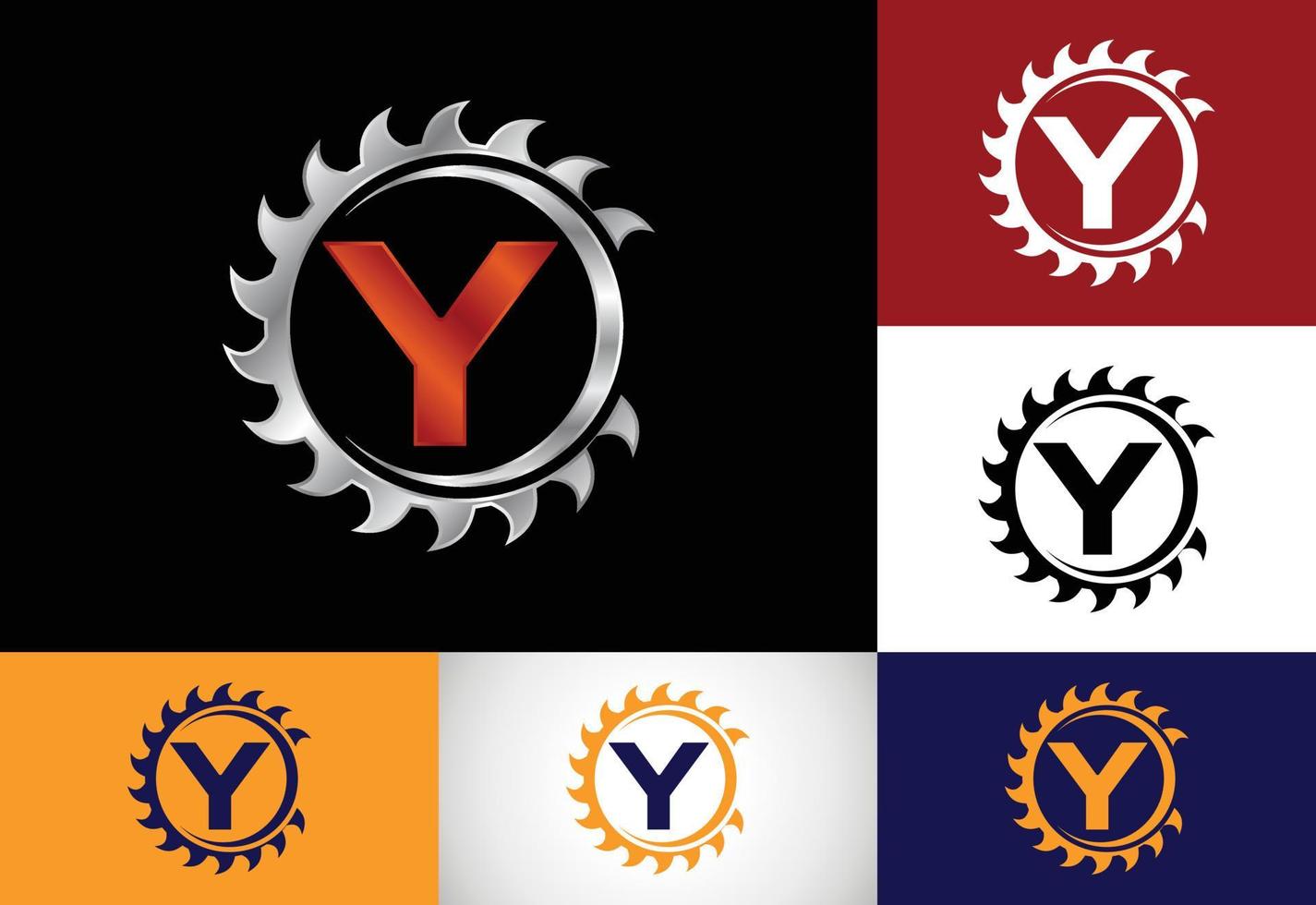 Initial Y monogram alphabet with the saw blade. Carpentry, woodworking logo design. Font emblem. Modern vector logo for sawmill business and company identity
