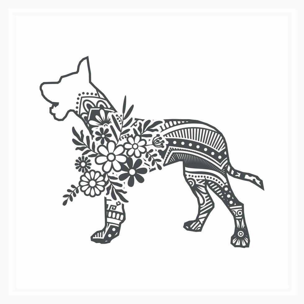 Dog Mandala with Flower, vector illustration.