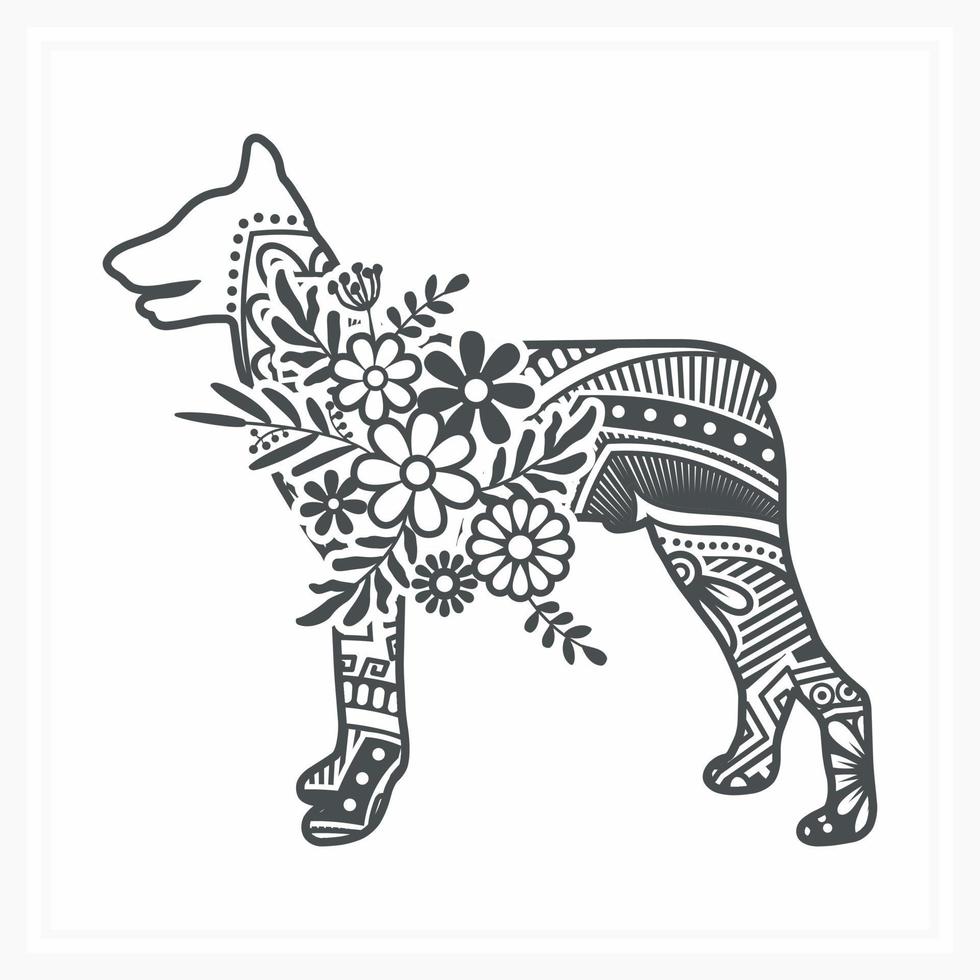 Animal Mandala with Flower, vector illustration.