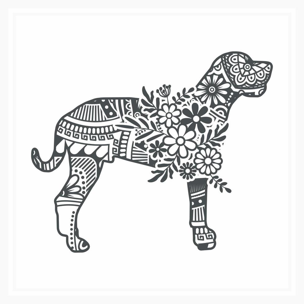 Dog Mandala with Flower, vector illustration.