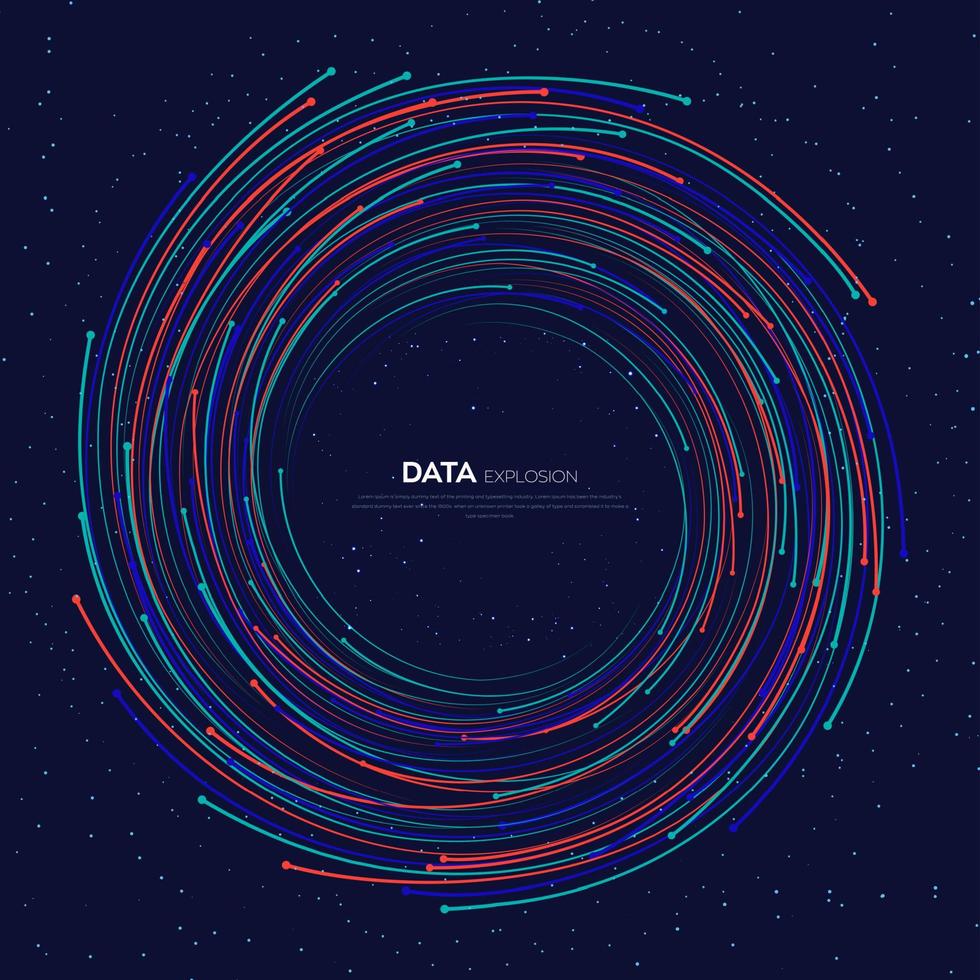 Evolution of data. Vector explosion colorful dot lines background. Data transfer, Social network, Internet databases. vector illustration use for quantum technology, digital, science, communication.