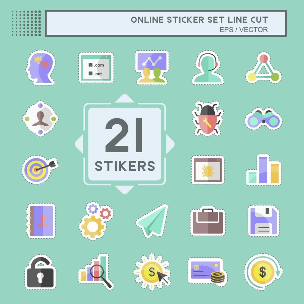 Online Sticker Set in trendy line cut isolated on blue background 6489024  Vector Art at Vecteezy