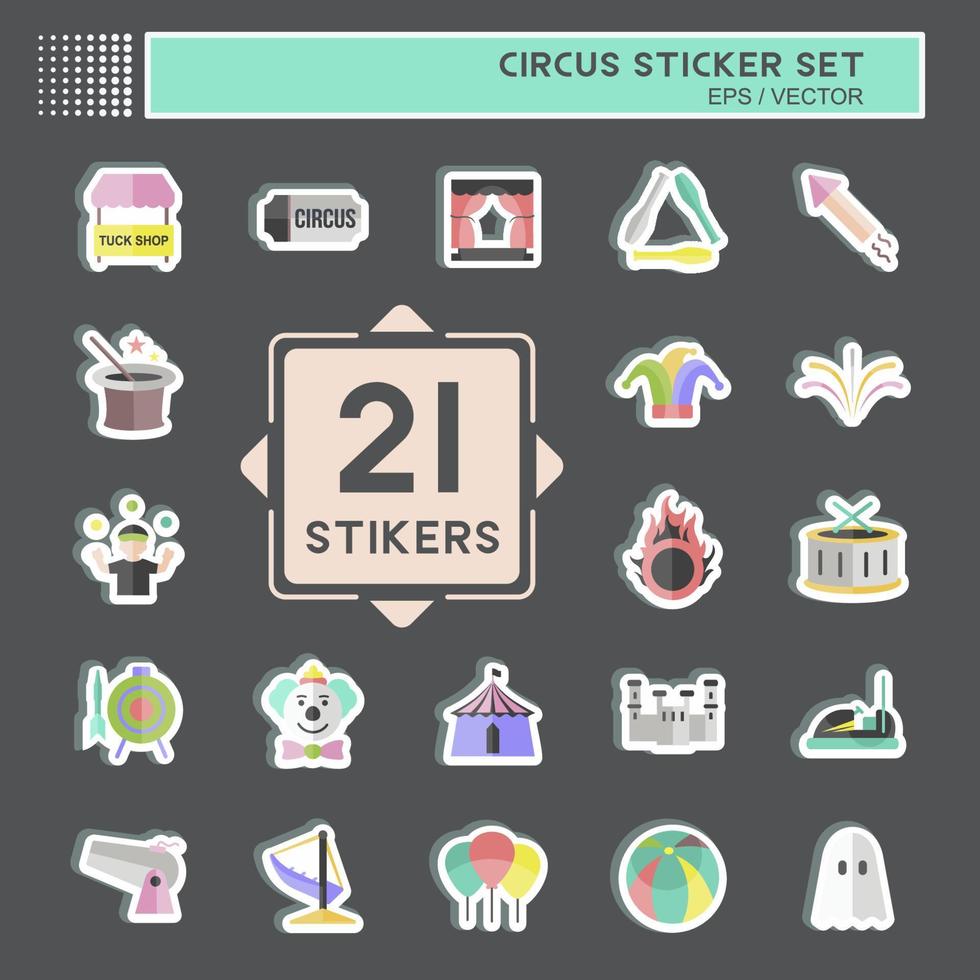 Circus Sticker Set in trendy isolated on black background vector