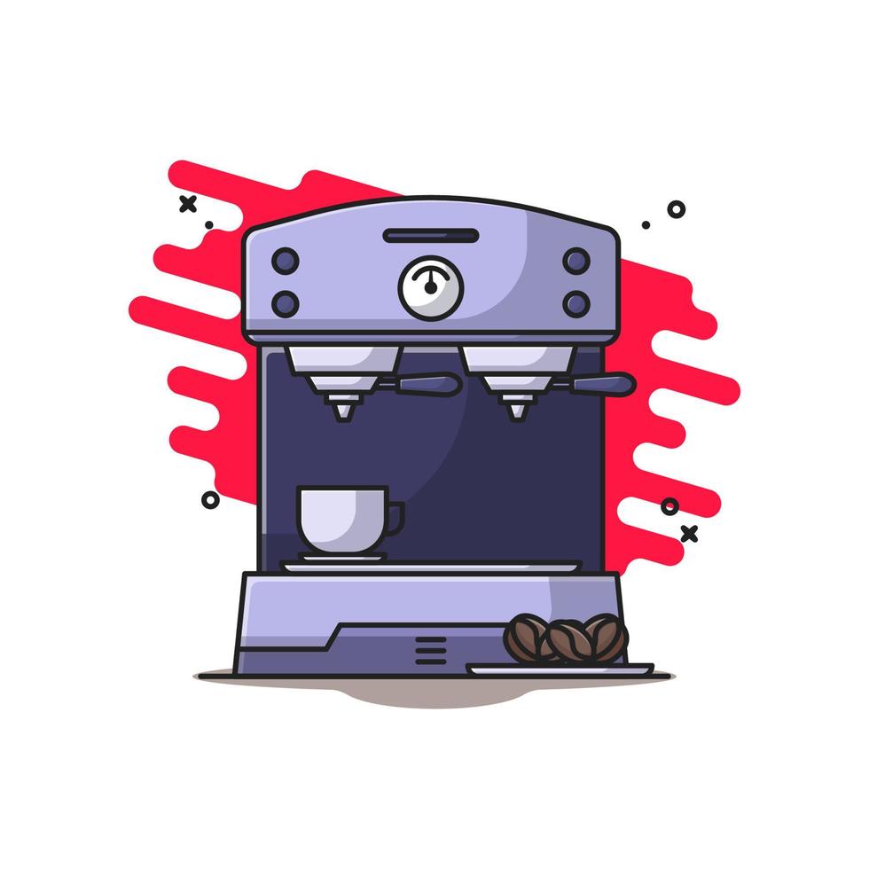 Ilustraciones de icono de vector de cafetera y granos de café