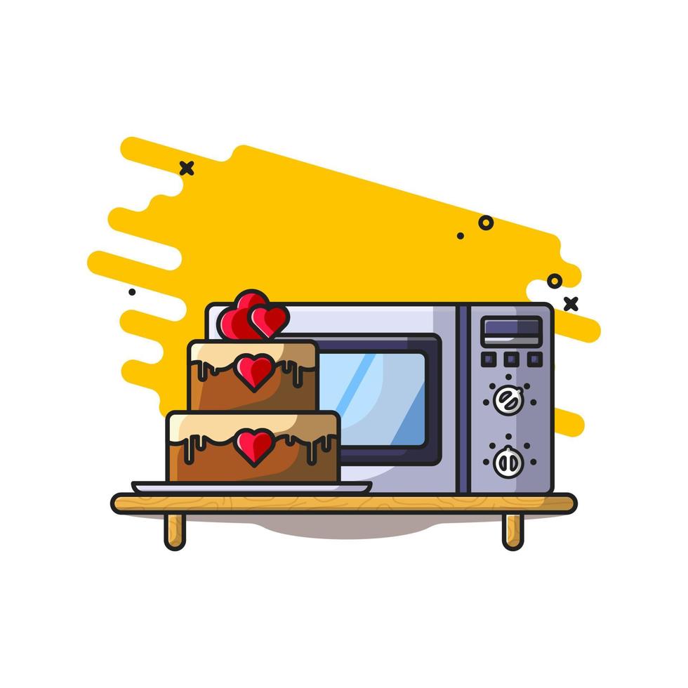 Ilustraciones de microondas y pastel vector icono
