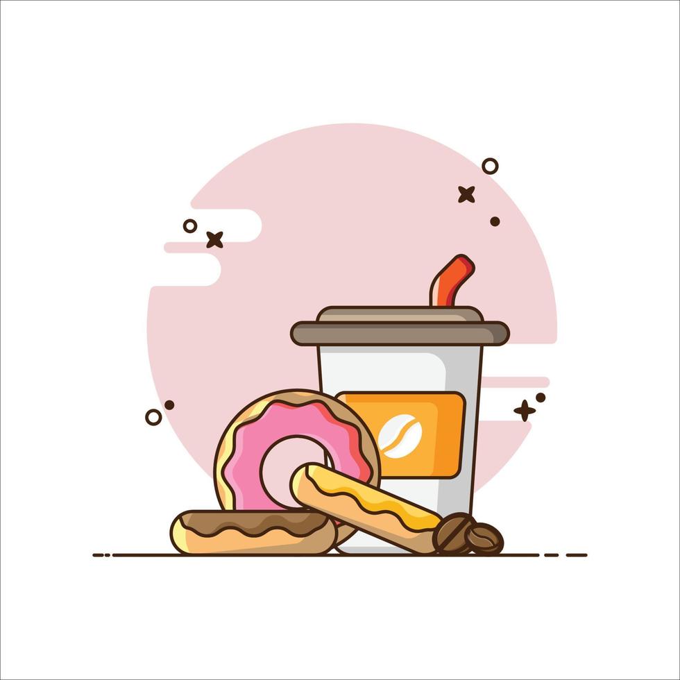 Ilustraciones de donut and milk cartoon vector