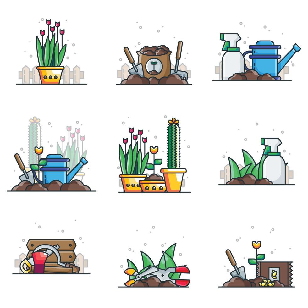 Ilustraciones de gardening collection cartoon vector