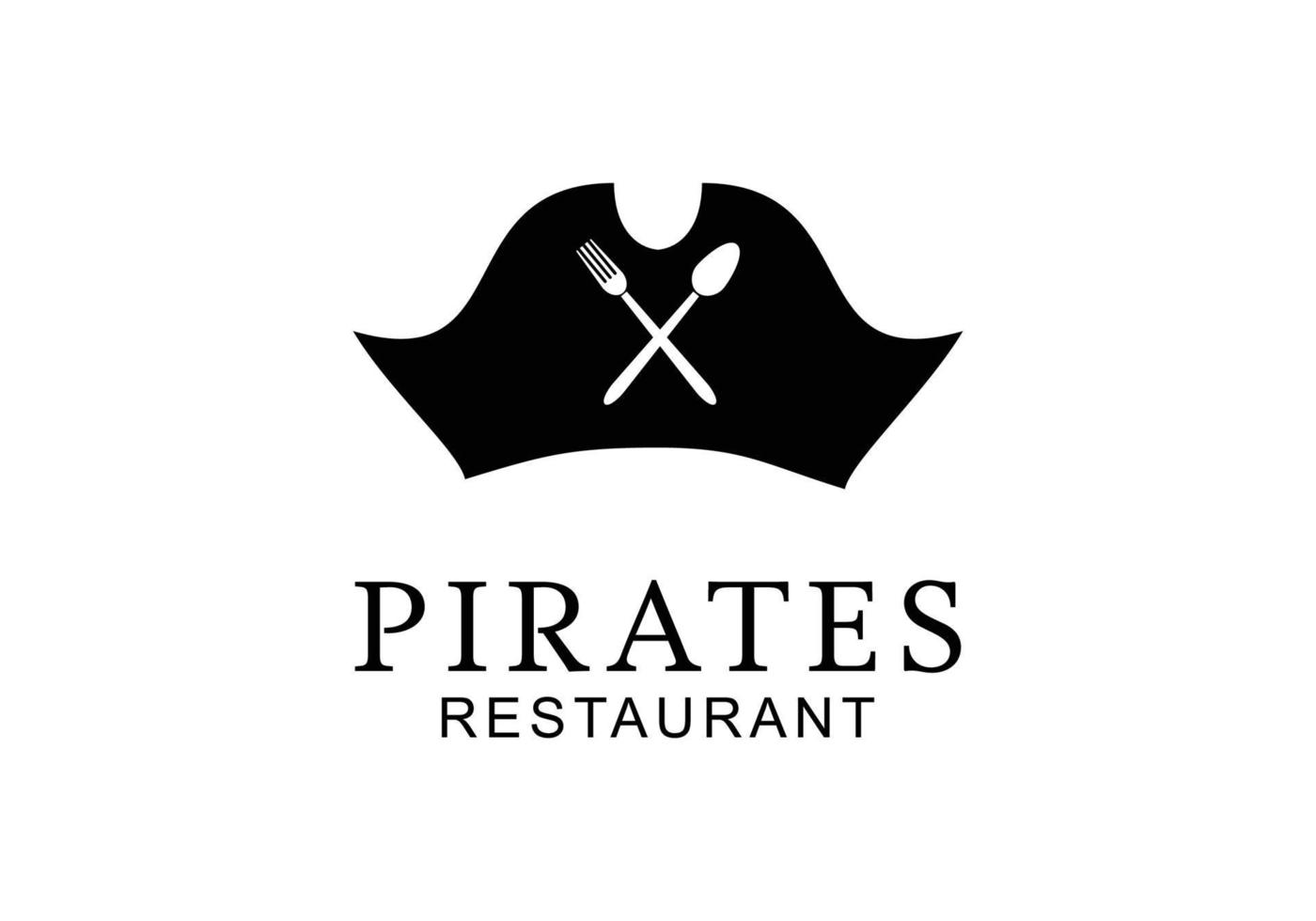 sombrero de piratas con cuchara y tenedor para restaurante en diseño de logotipo de yate de crucero vector