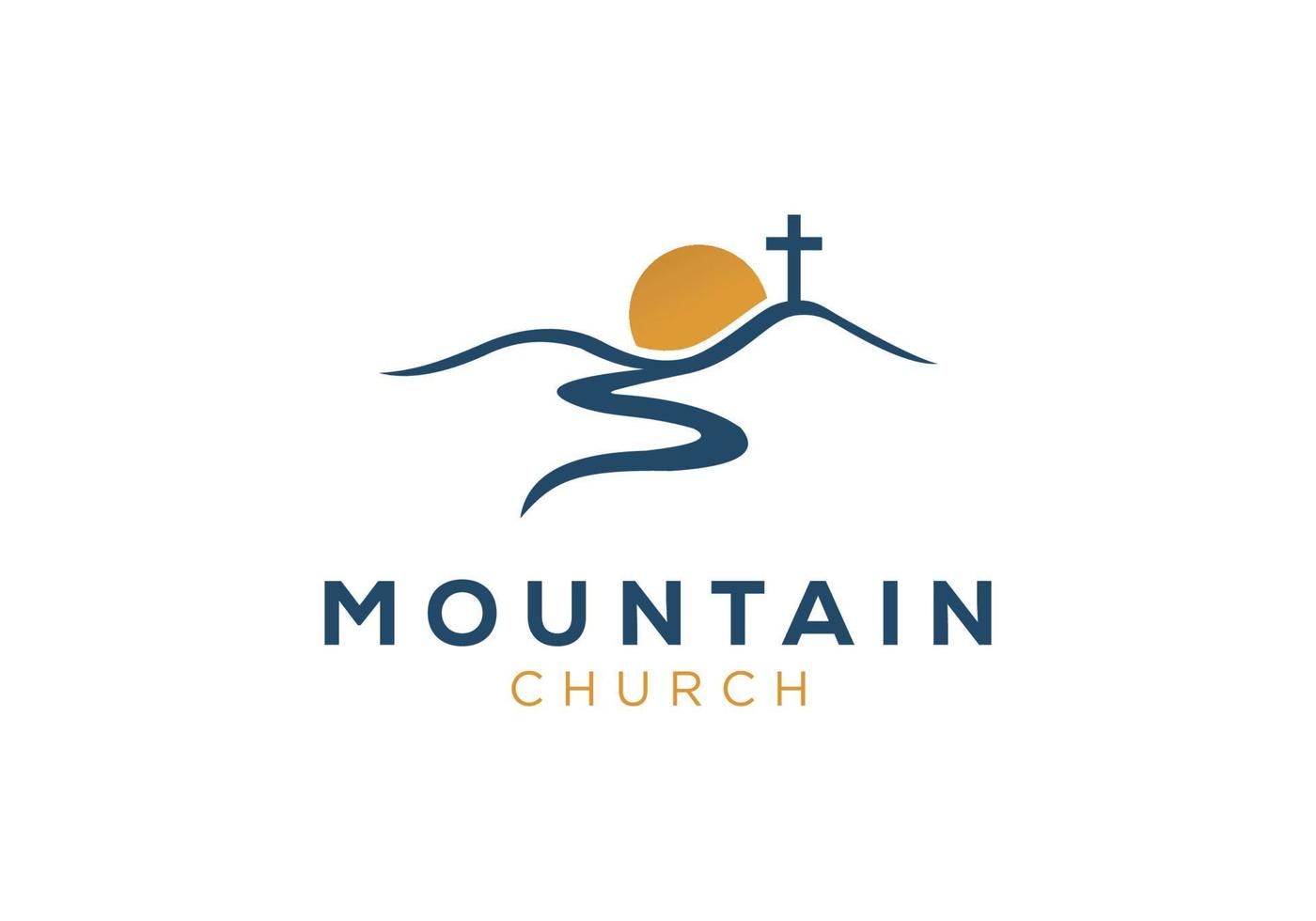 iglesia logo diseña montaña con sol vector