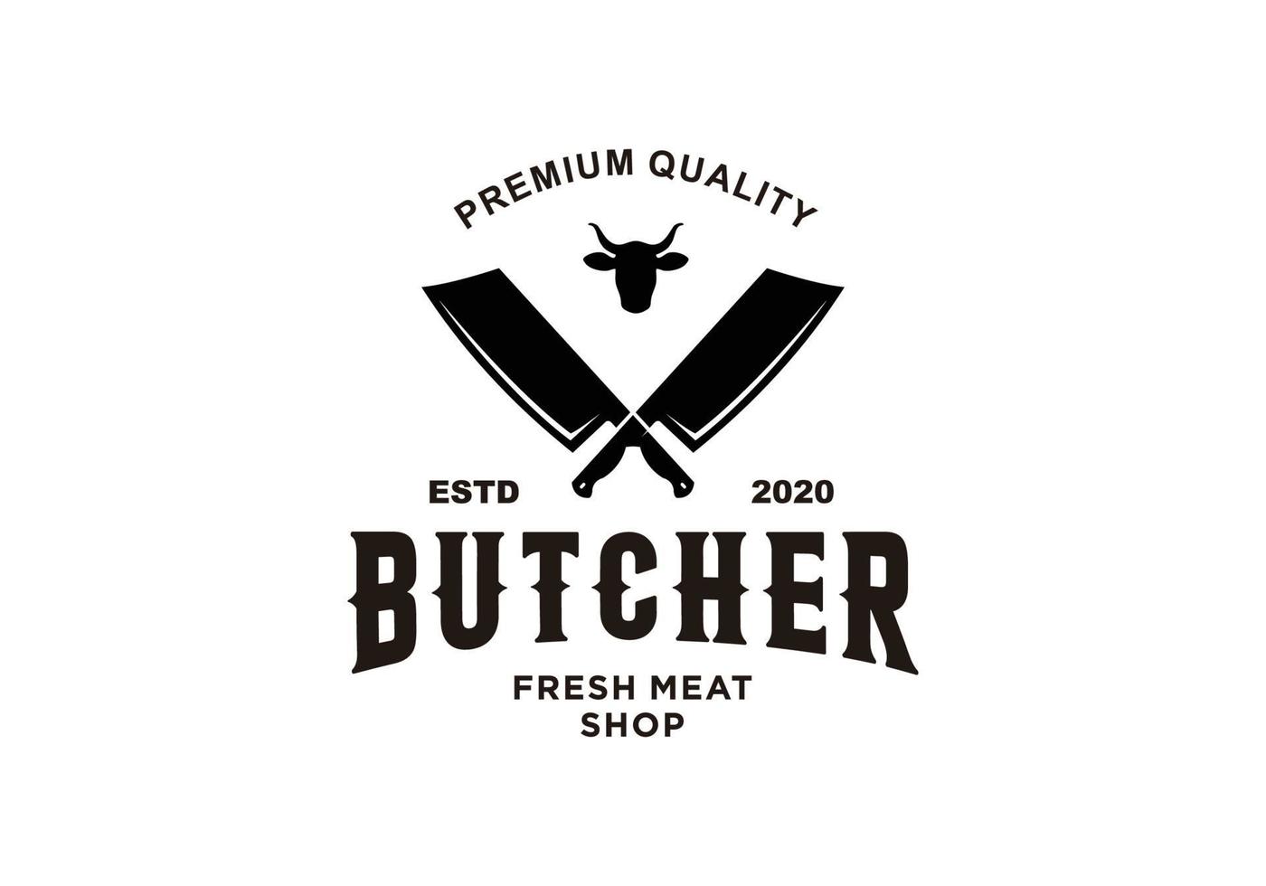Vintage butcher shop logo with meat knives and bull head 6489156 Vector ...