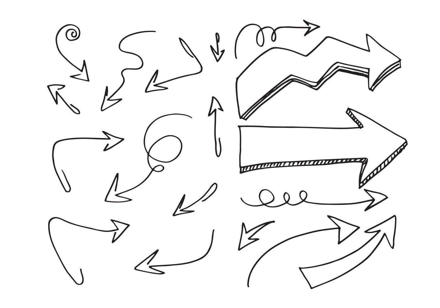 elementos de diseño de garabatos. flechas dibujadas a mano aisladas sobre fondo blanco. ilustración vectorial vector