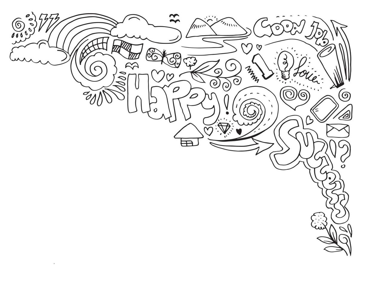 Creative art doodles hand drawn Design illustration with text happy,good job,love,success. vector