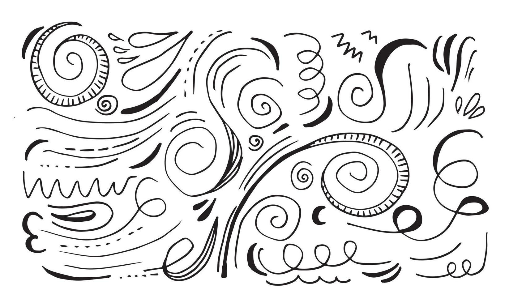 Hand drawn vector sketchy Doodle cartoon set of curls and swirls decorative elements for concept design