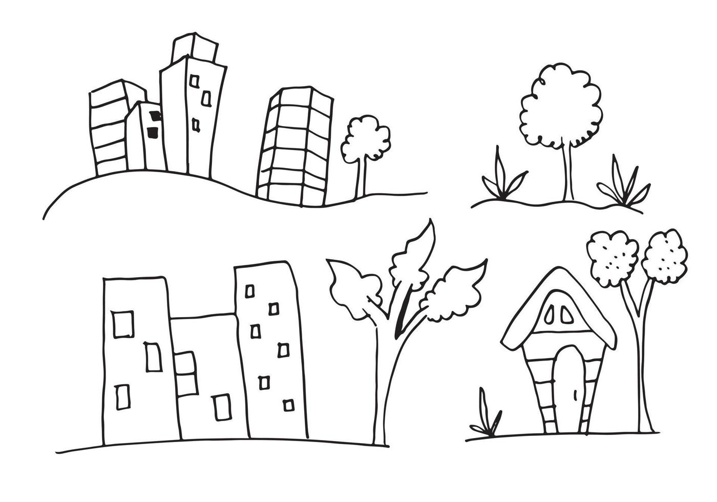 buildings doodles set on white background.vector illustration. vector