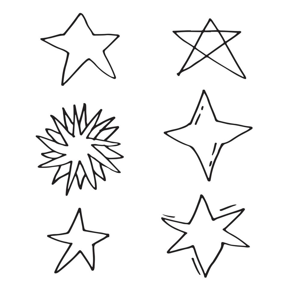 Hand drawn stars set. Star doodles collection on white background. vector