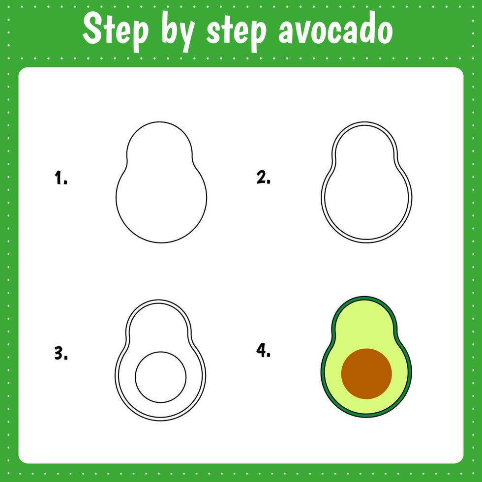 Drawing lesson for children. How draw avocado vector