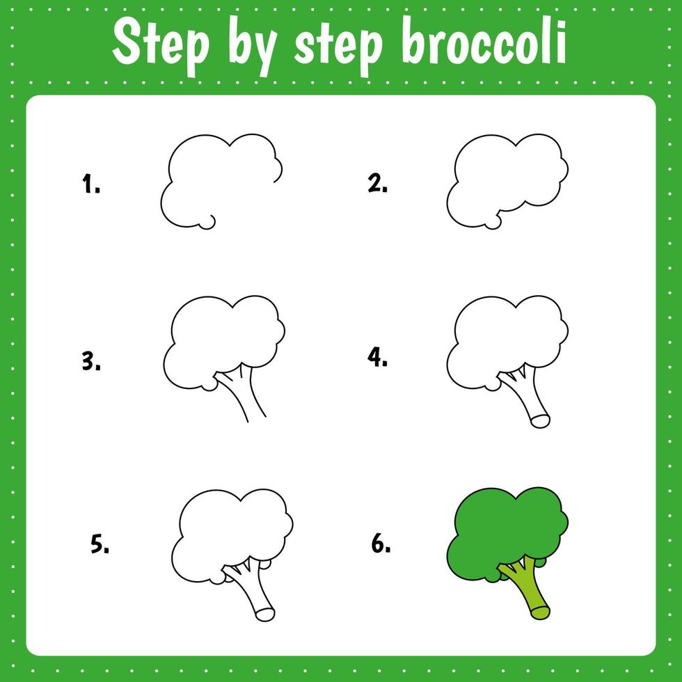 Drawing tutorial for broccoli vector