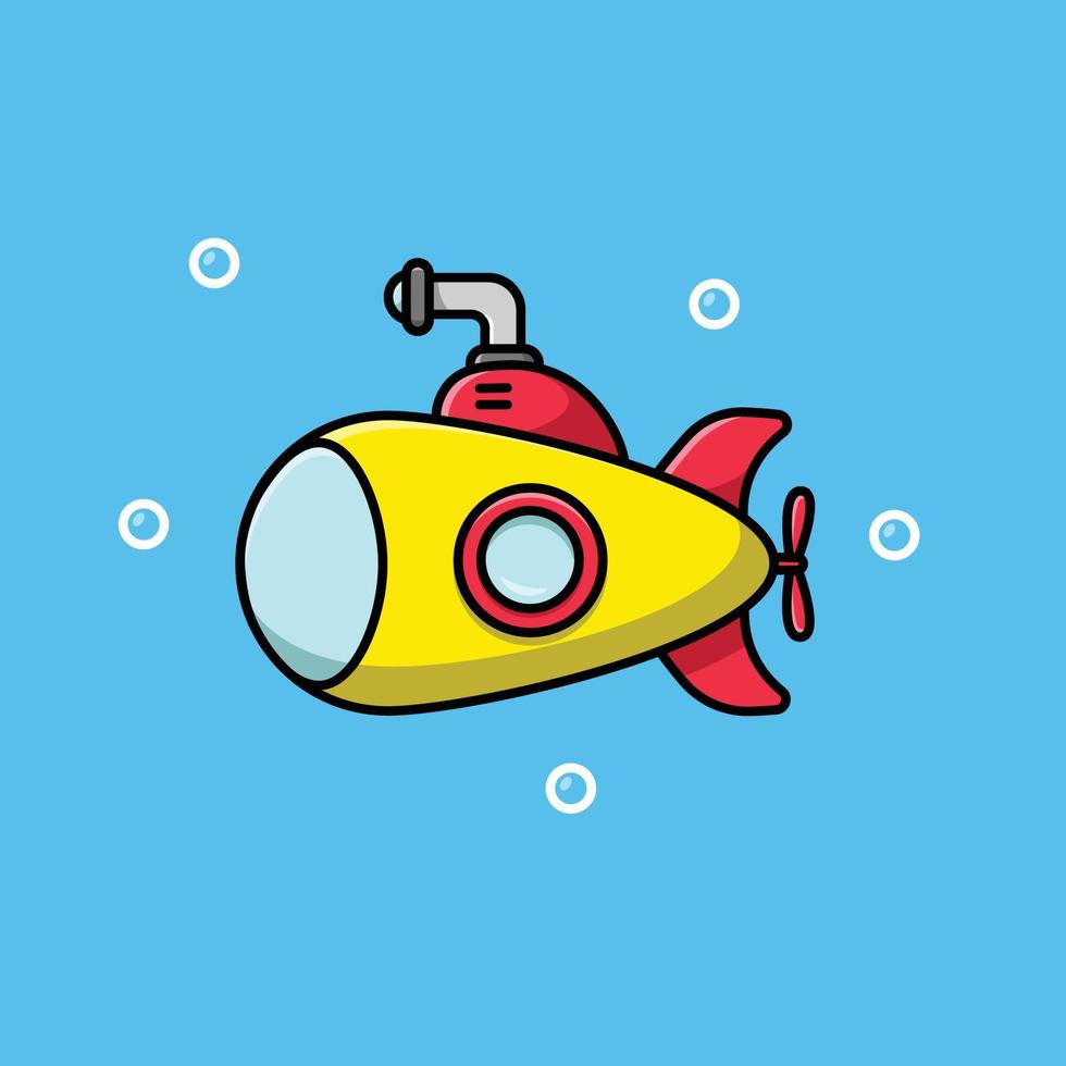 Submarine Cartoon Vector Icon Illustration. Water Transportation Icon Concept Isolated Premium Vector. Flat Cartoon Style