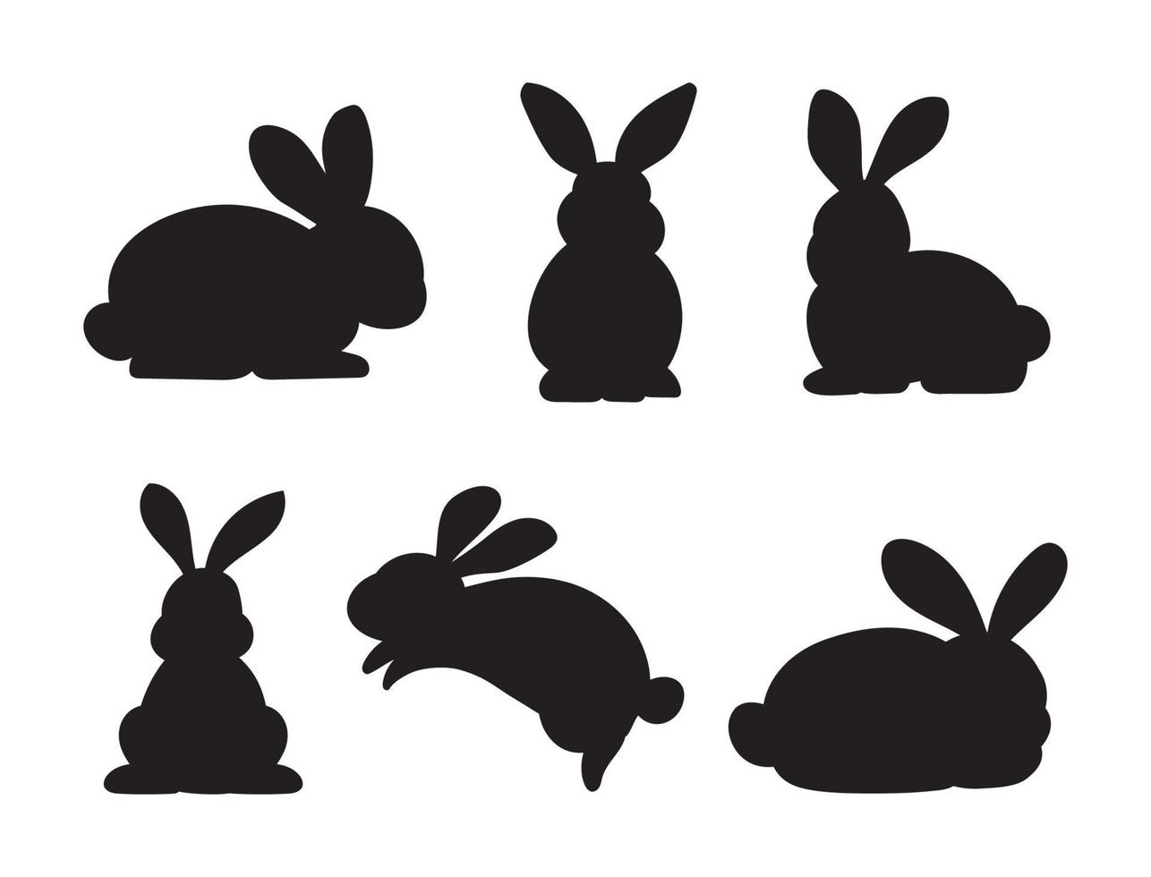 Silhouettes of easter rabbits isolated on a white background. Collection of bunnies flat cartoon. vector