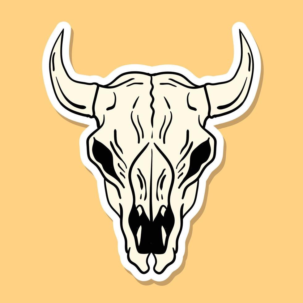 dibujado a mano ilustración de doodle de cráneo de búfalo para pegatinas, etc. vector