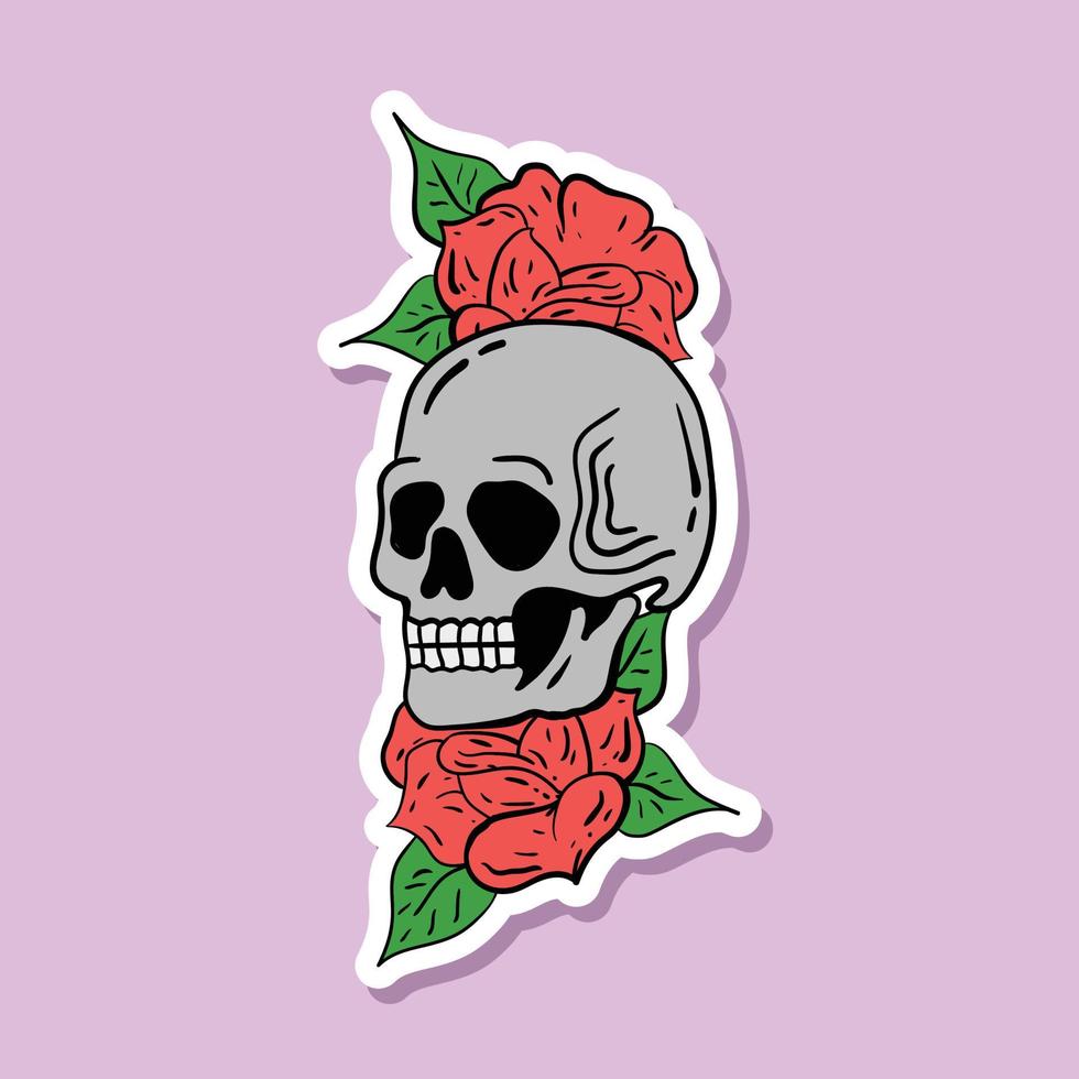 hand drawn skull flowers doodle illustration for stickers etc vector