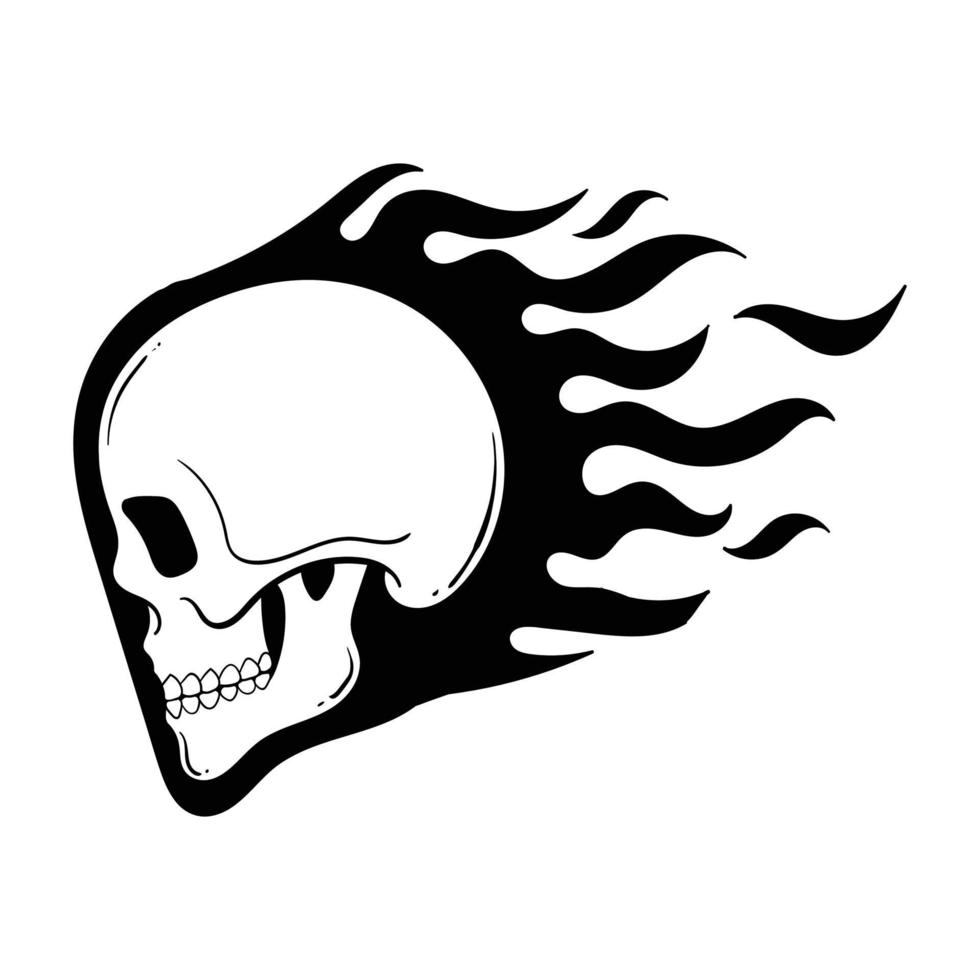 hand drawn skull fire doodle illustration for tattoo stickers etc premium vector
