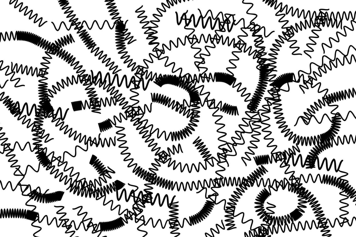 Black and white springs, abstract background with swirls and twirls, flexing black zigzag springs on white background. vector