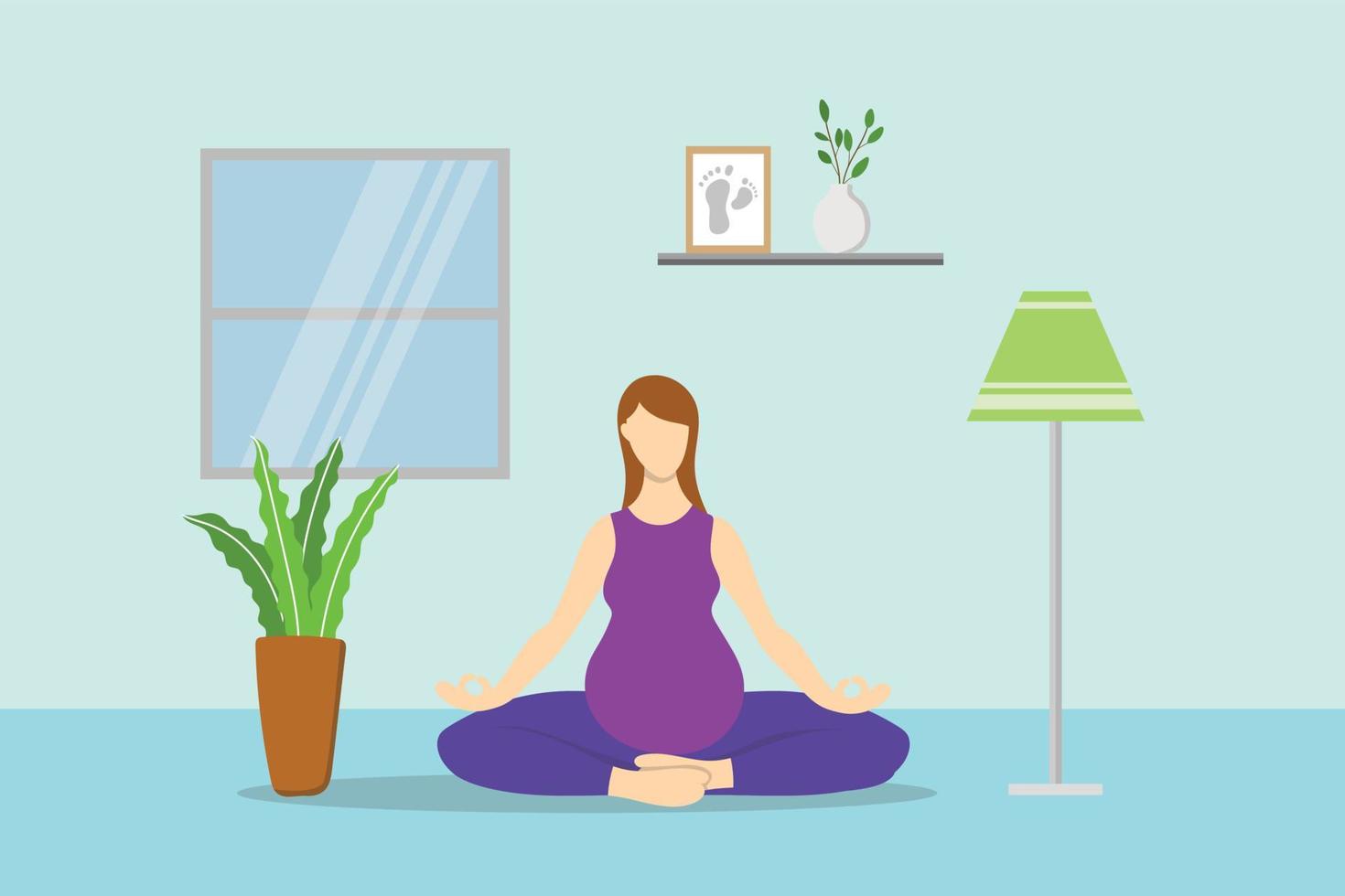 woman pregnant or pregnancy yoga home exercise with modern flat style vector