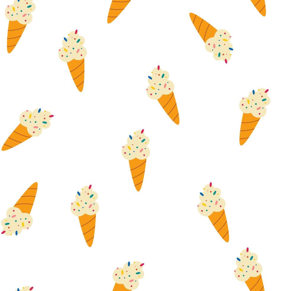 Ice cream seamless pattern. Sweet summer dessert background. Perfect for textile, wallpaper and scrapbook. Vector cartoon illustration