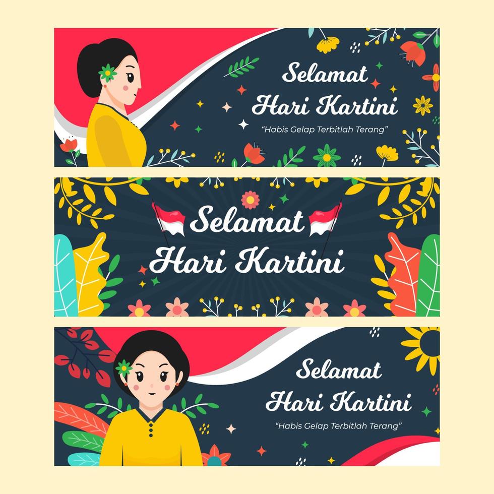 feliz día de kartini conjunto de banner horizontal vector