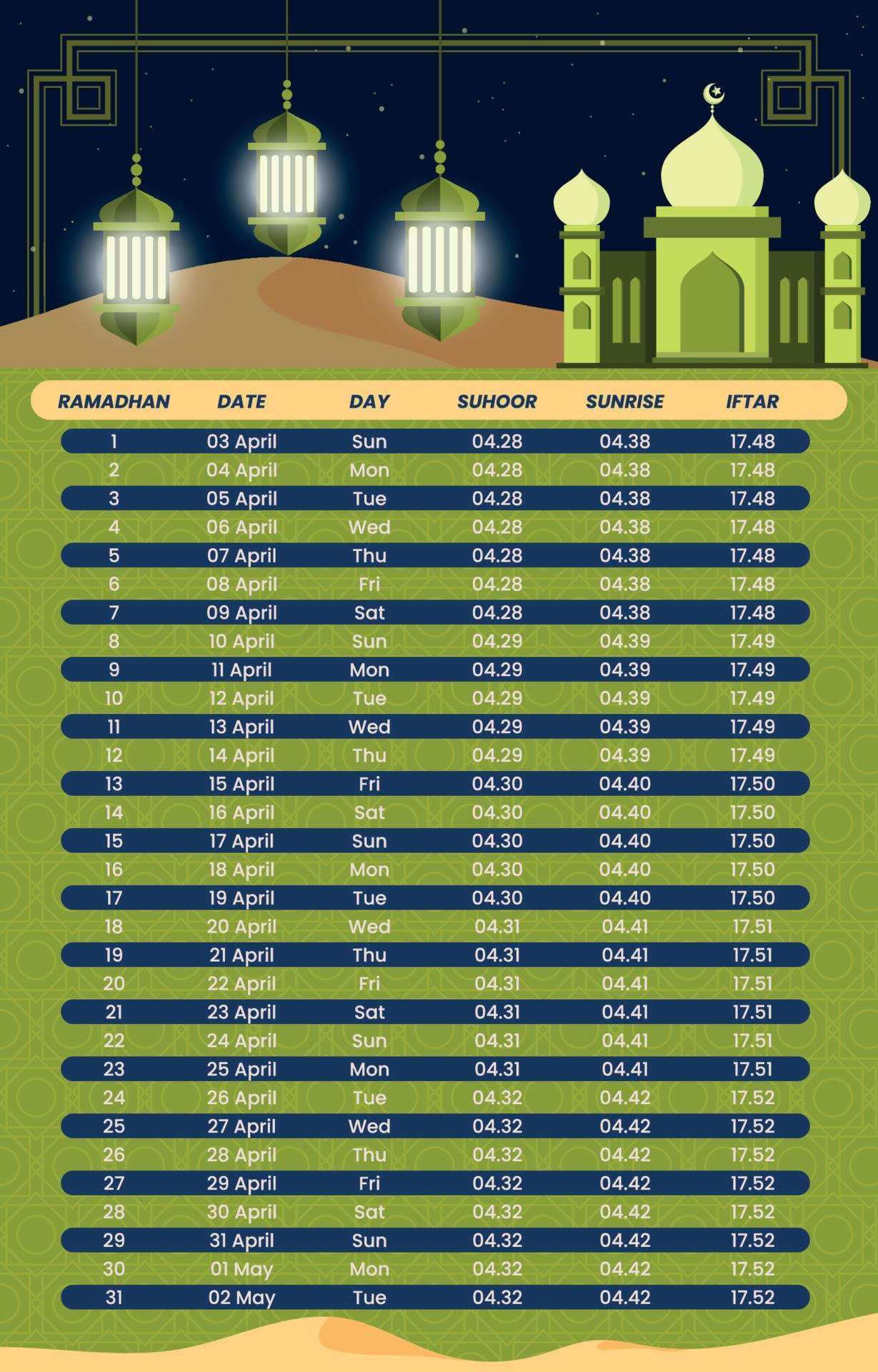 Fasting Month Calendar 6489659 Vector Art at Vecteezy