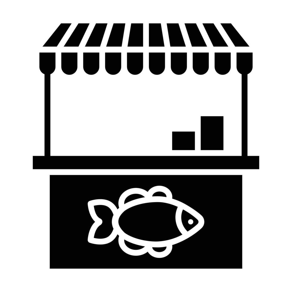 icono de glifo de mercado de pescado vector